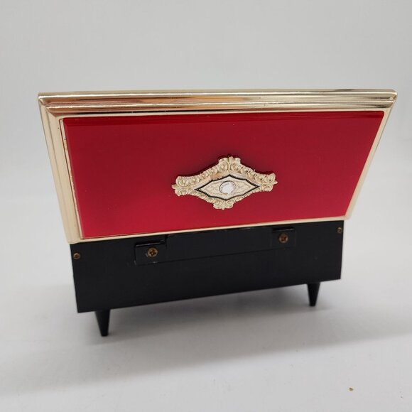 Vintage Sonsco Japan Red & Gold Musical Jewelry Box With Gem Accent Regency - Picture 6 of 16